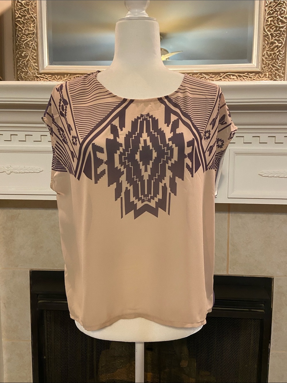Ya Los Angeles Geometric-Print Hi Low Cap Sleeve Blouse